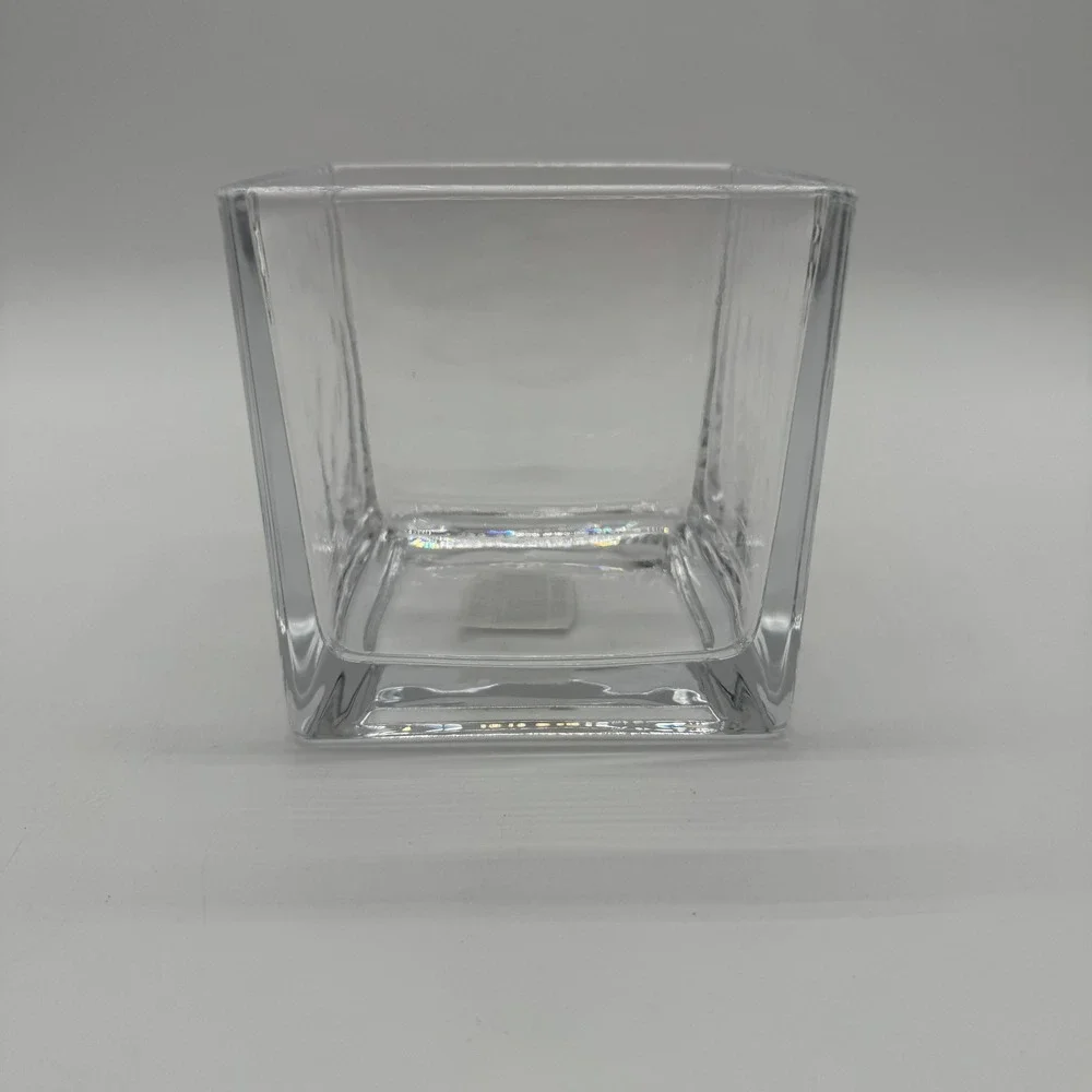 Clear Glass Square Cube Vase 4 Inch Minimalist Floral Centerpiece Home Decor